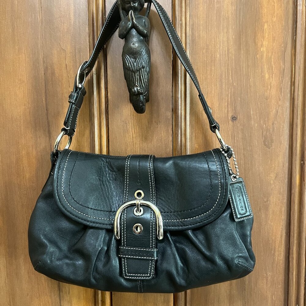 Coach Soho Vintage Pleated Black Leather buckle shoulder bag purse F15204
